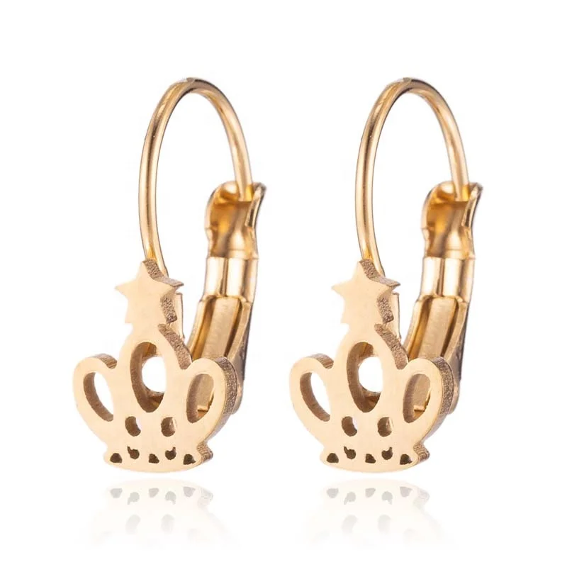 

fashion brincos earrings joyeria acero inoxidable stainless steel crown hoop earrings for women gold girl wholesale earrings