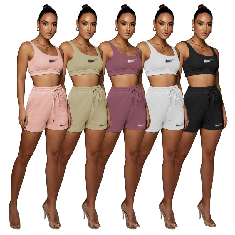 

QZ-HR8165 Summer Ladies Designer Tracksuit Embroidery Sweat Shorts Sets Fashion Women Sport Bra And Shorts Set
