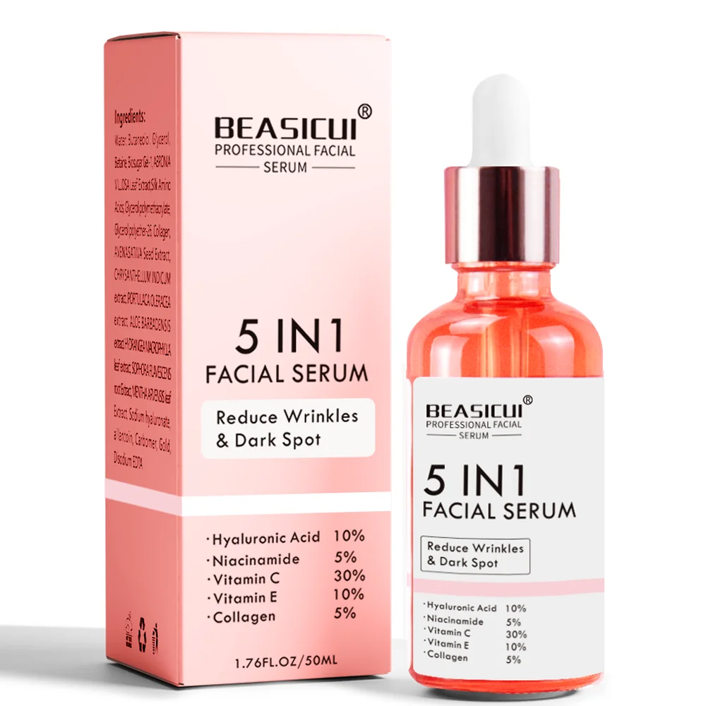 

New Skin Care Serum Facial 5 in 1 Whitening Anti Age Face Serum with 30% Vitamin C 5% Niacinamide 10% Vitamin E Serum