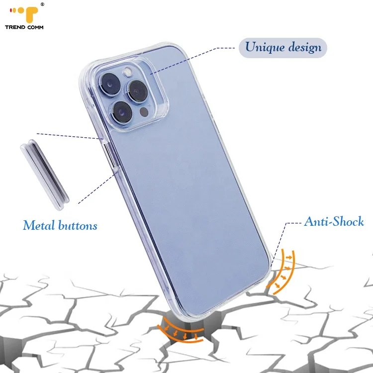 

Anti-Shock Clear Transparent Plastic Metal Buttons Shockproof Camera Cover Retail Package Box For iPhone13 Pro Max Phone Case