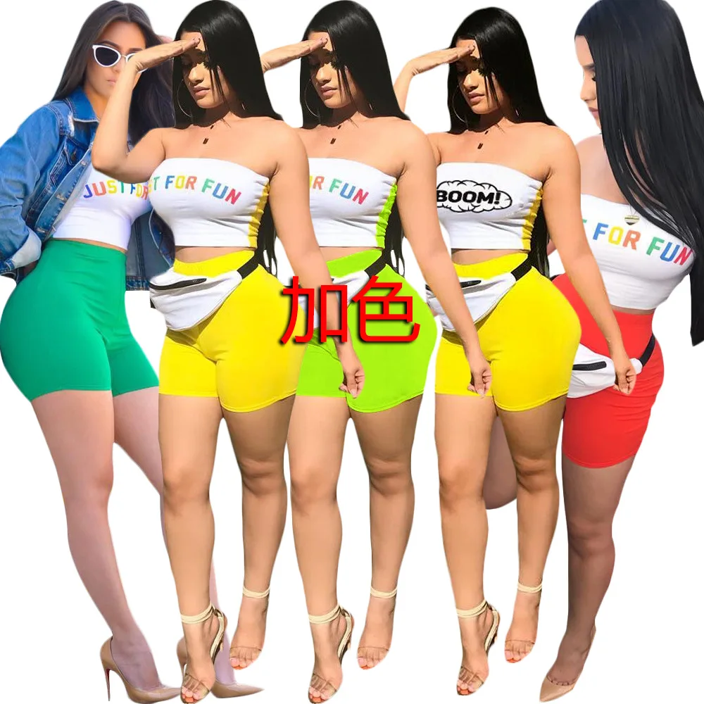 

tracksuit letter print sexy tube pants shorts and shirt set two pieces set summer clothing for women tube top shorts set womens
