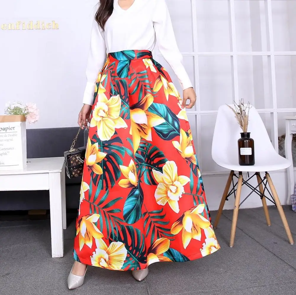 

KEYIDI Factory Digital Print Floral Dot Animal Black Long Skirt For Woman