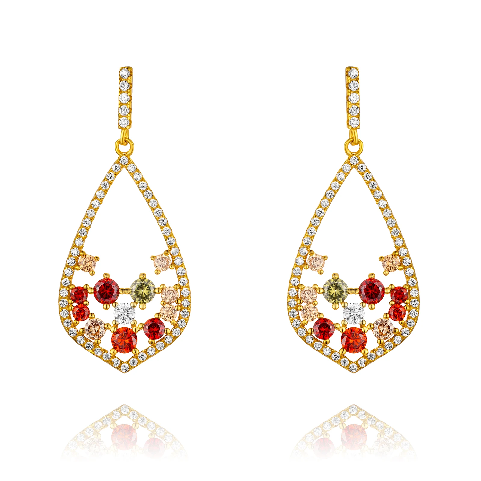 

Fashion Design Wholesale Jewelry Luxury Earrings Women Charm CZ 925 Sterling Silver Plating Gold Drop Earrings