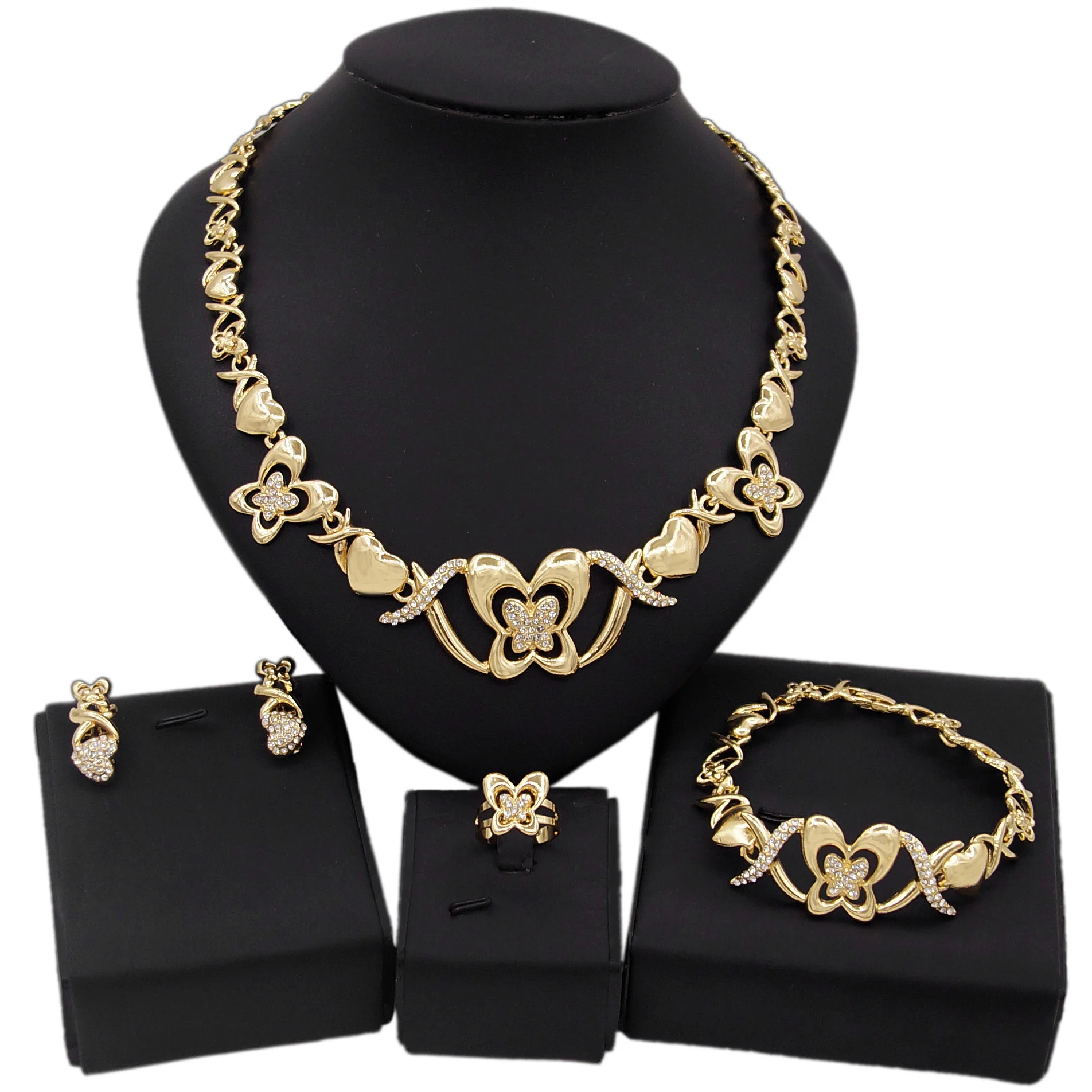 

Yulaili Fashion Butterfly Necklace Bracelet Earrings Jewelry Set High Quality Rhinestone 18k Gold Plating Jewelry Sets X0047