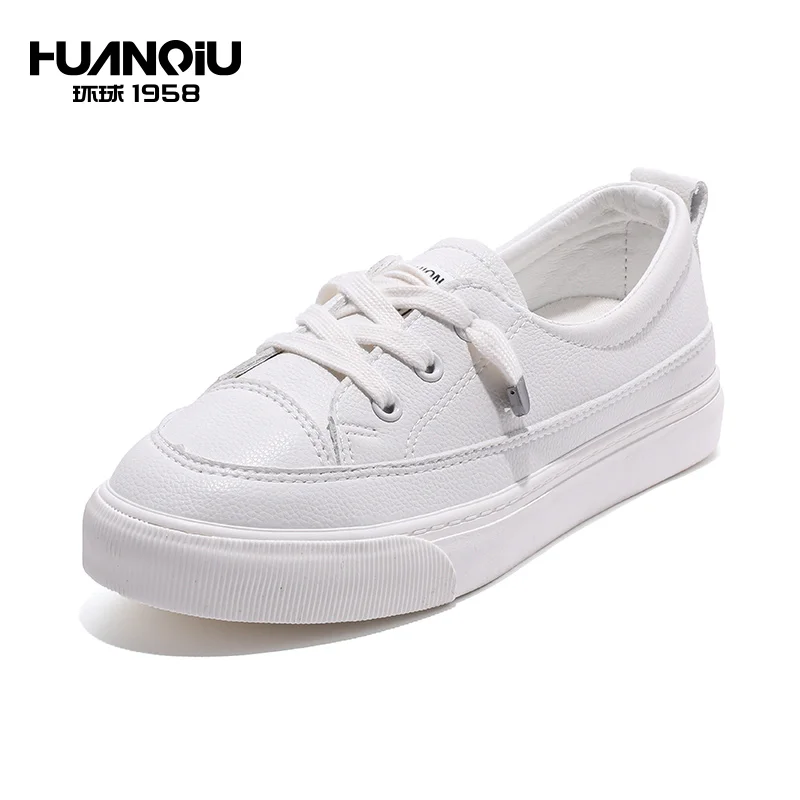 

H19660 HUANQIU Wholesale Breathable Rubber Microfiber Lace Up Flat Casual Shoes For Women, Beige