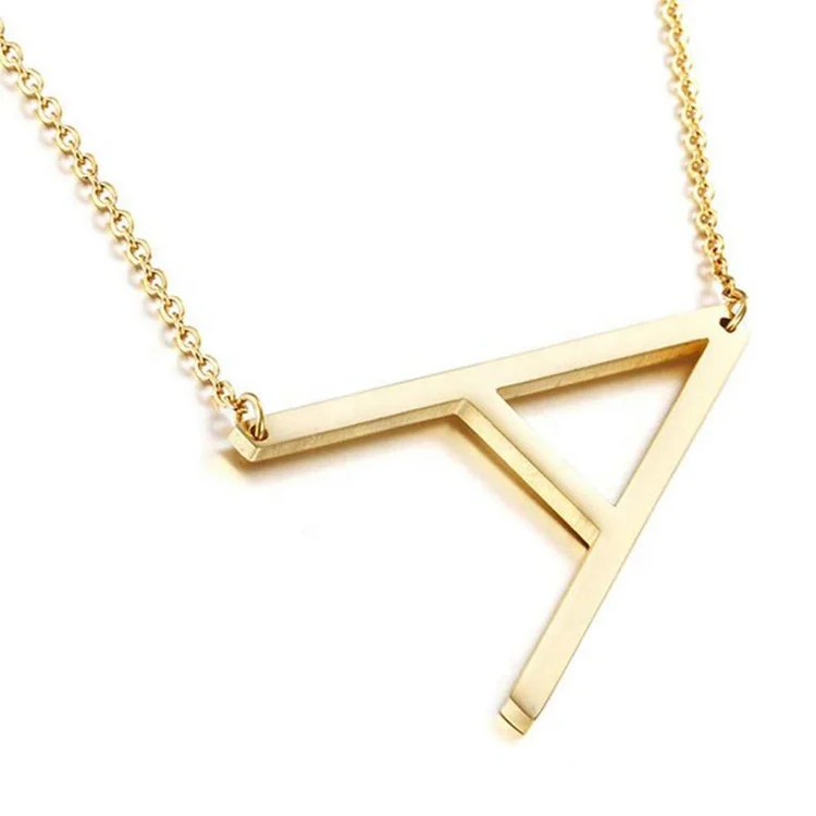 

Trendy Women Jewelry Stainless Steel Alphabet A-Z Letter Necklace Minimalist 18K Gold Plated Sideways Large Initial Necklace, Gold color