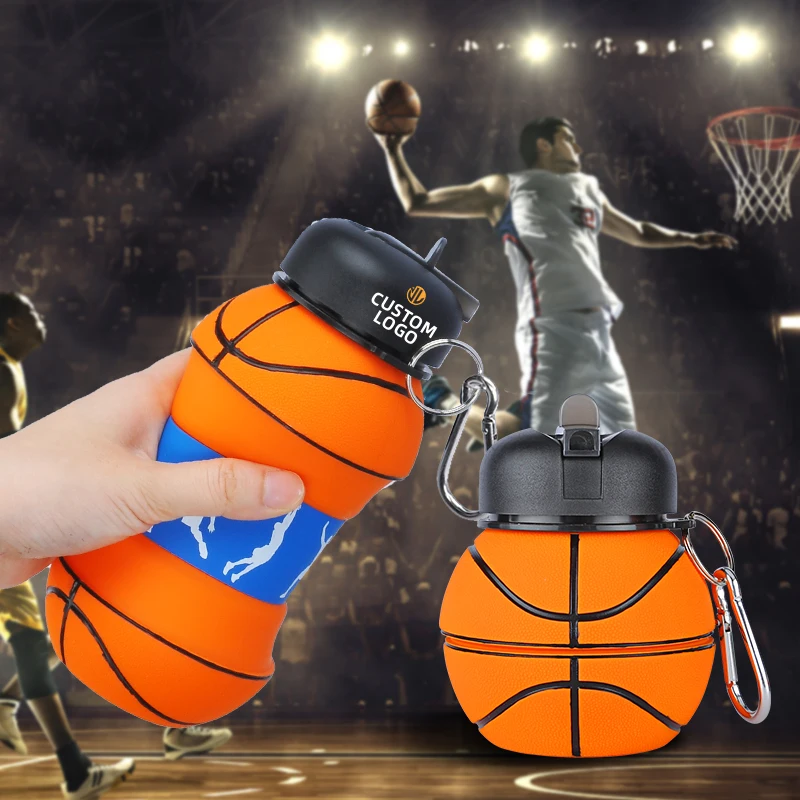 

Portable sport basketball folding botella de agua with custom logo kids verseau collapsable ball water bottle for children