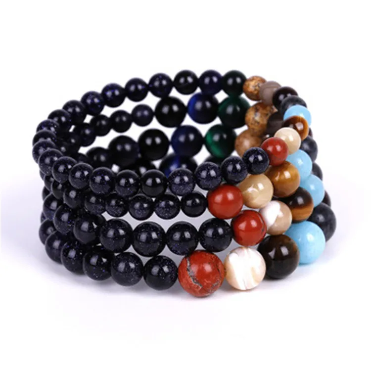 

Planetary Sky Blue Sandstone Moon Stone Crystal Natural Stone Beads Galaxy Planets Solar System chakra Bracelet Bangle