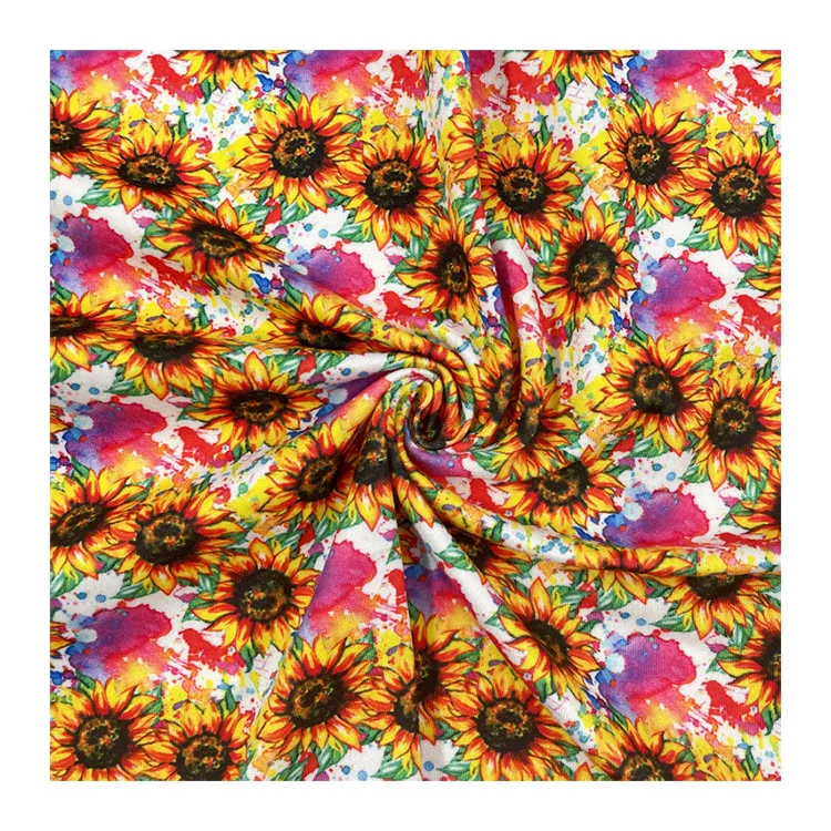 

Breathable Stretchy Tie Dye Sunflower Custom Printed Double Brushed Poly DBP Fabric