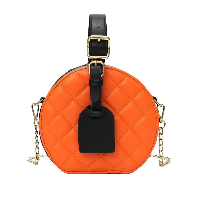 

2022 New arrivals mini fashion pu leather handbag fashion round quilted shoulder bags for women, White.black.orange