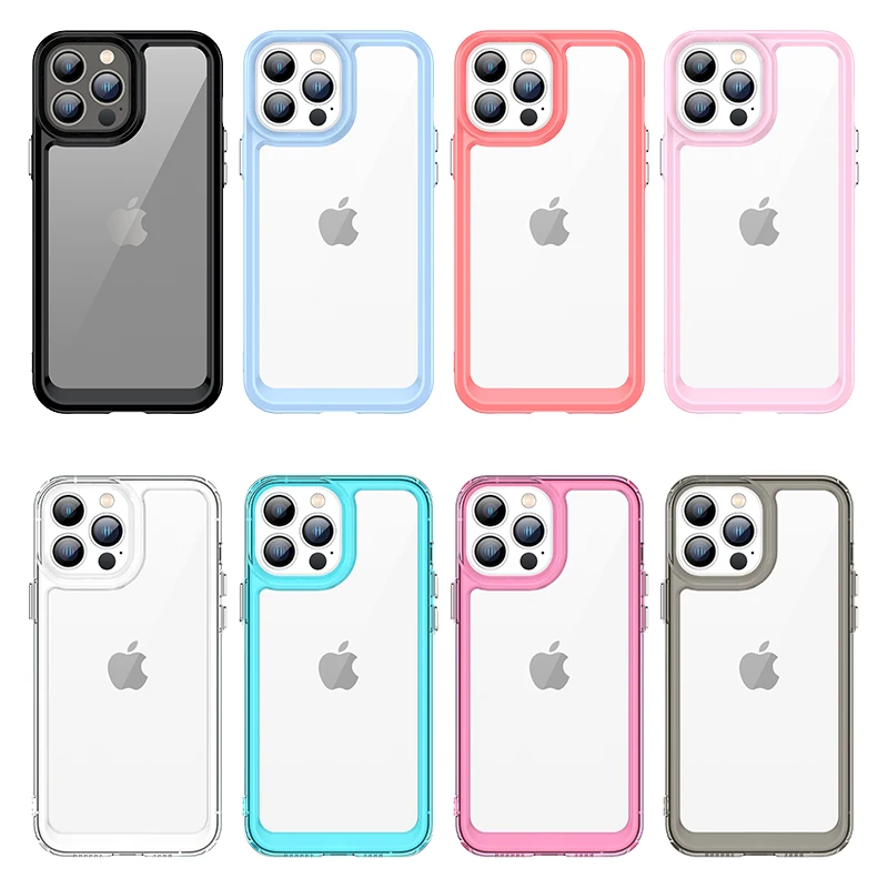 

2022 New Design case for iphone 7 8 se2 se3 colorful mobile phone case transparent acrylic cover for iphone 11 12 13 14 Pro MAx, 8 colors