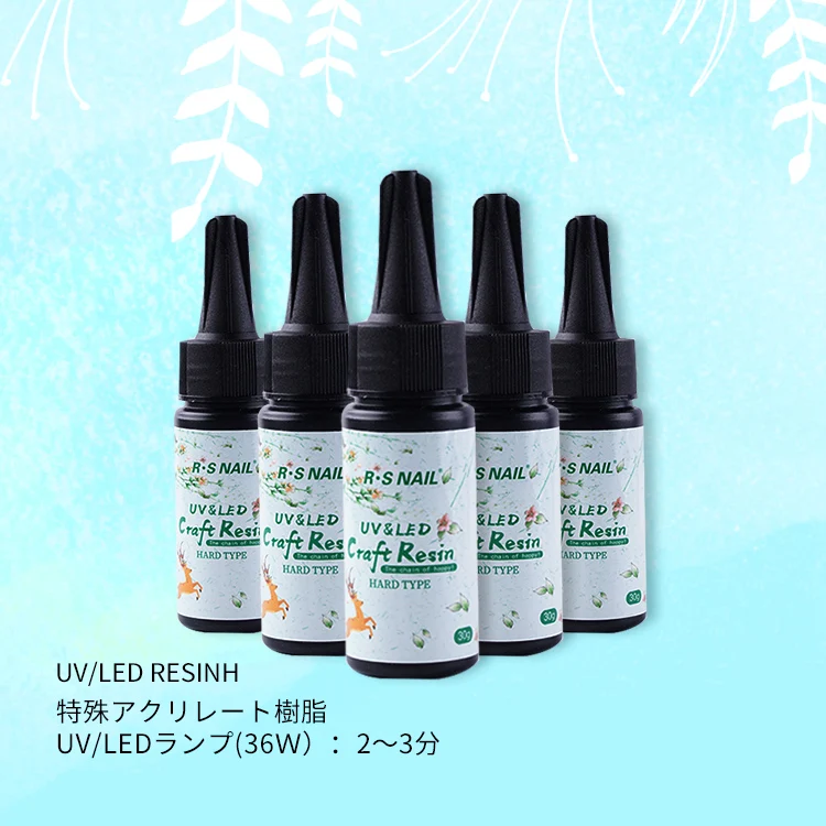 

Free sample RS Nail hard UV Resin , high quality OEM DIY UV LED curing 100% free of solvent convinent pigment ingredient gel, Clear