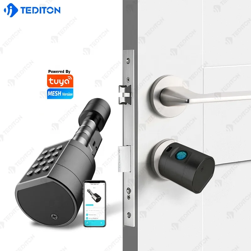 

Tediton Waterproof Euro Cylinder Door Lock European TUYA APP Adjustable Cylinder Fingerprint Door Lock