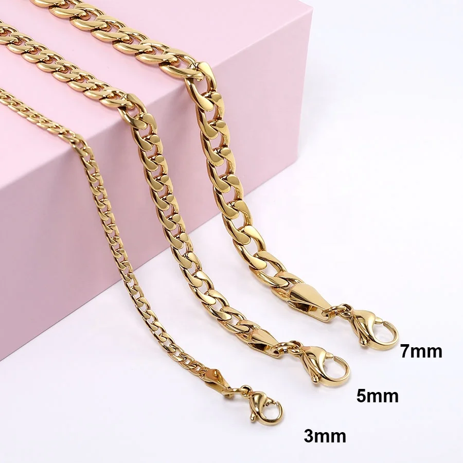 

3mm 5mm 7mm Jewelry Custom Bracelet NK 18K PVD gold plated long Men Women necklace figaro chain stainless steel
