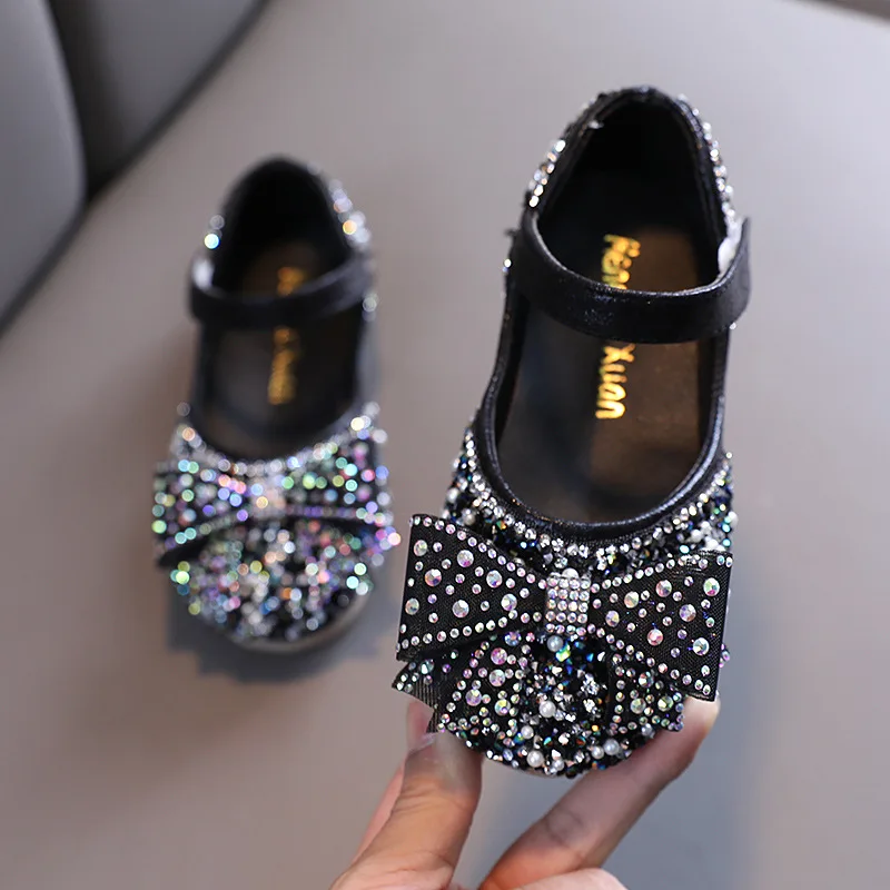 

girls shoes spring and autumn new children's princess shoes kids blingbling bow knot crystal dress shoes MARY JANE FLATS kids