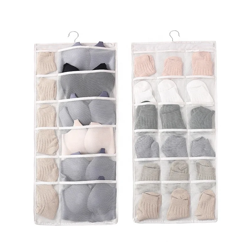 

Hanging Organizer Dual-Sided Closet Storage Bag Mesh Wardrobe Bra Underwear Travel Bathroom Hook Foldable