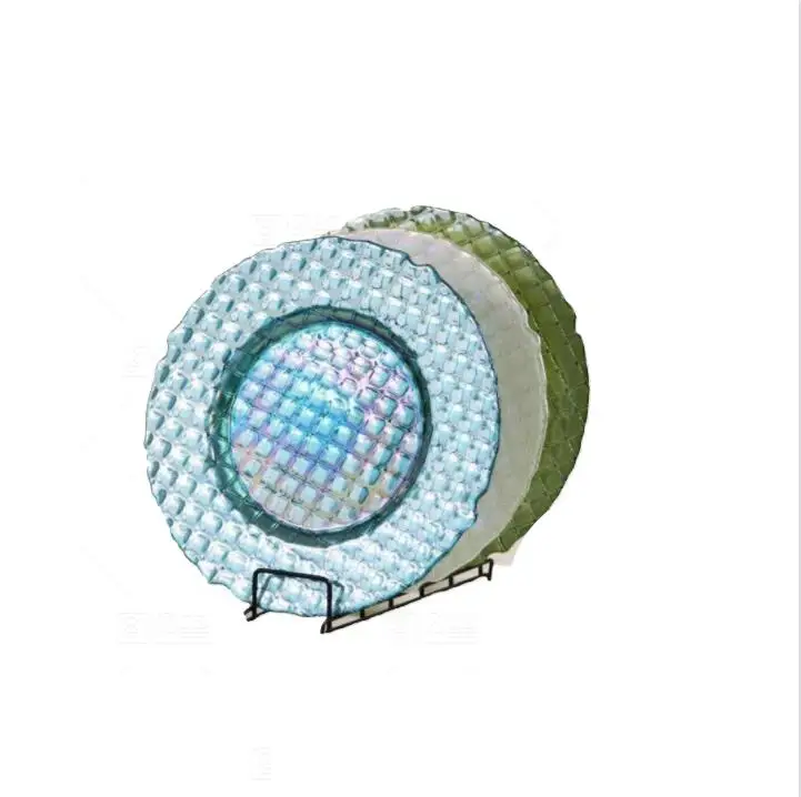 

Z893 Grid pattern plated Glass Tableware Dish 4 Color Tableware