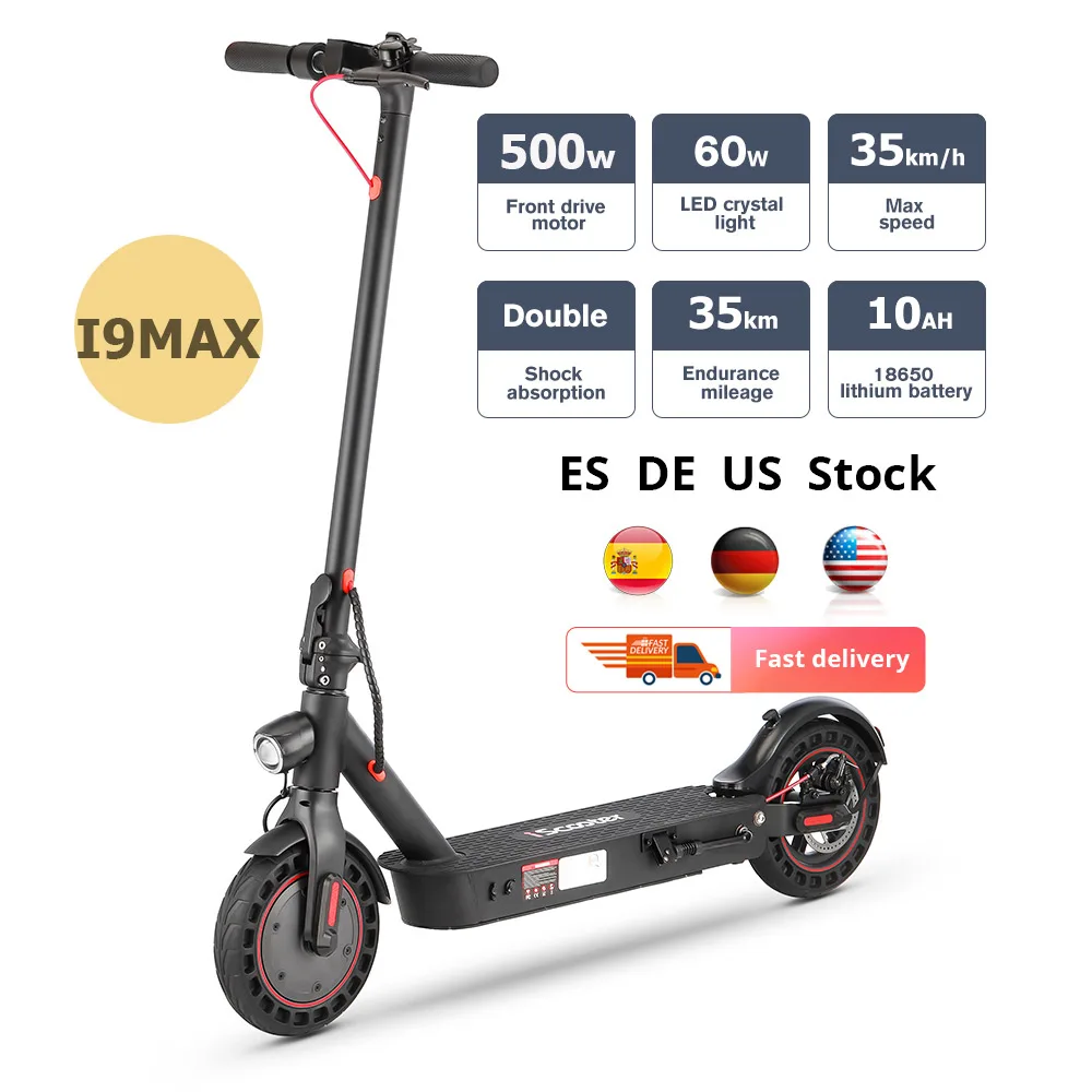 

DDP Eu USA warehouse iscooter i9 max 500 w 10AH 35 KM 10 inch electric scooter electric scooter free shipping, Black