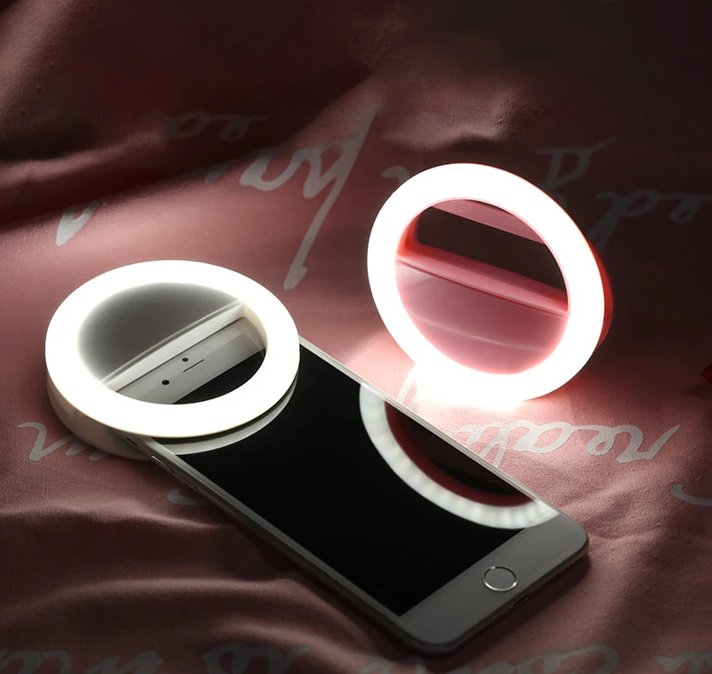 

3W portable rechargeable USB port makeup selfie lamp makeup mirror led fill cell phone photography Clip on selfie ring light, Pink