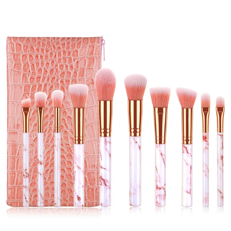 

10Pcs/Set Makeup Brushes Professional Marbling Handle Powder Foundation Eyeshadow Lip Make Up Brushes Set Beauty Tools, Show in picture