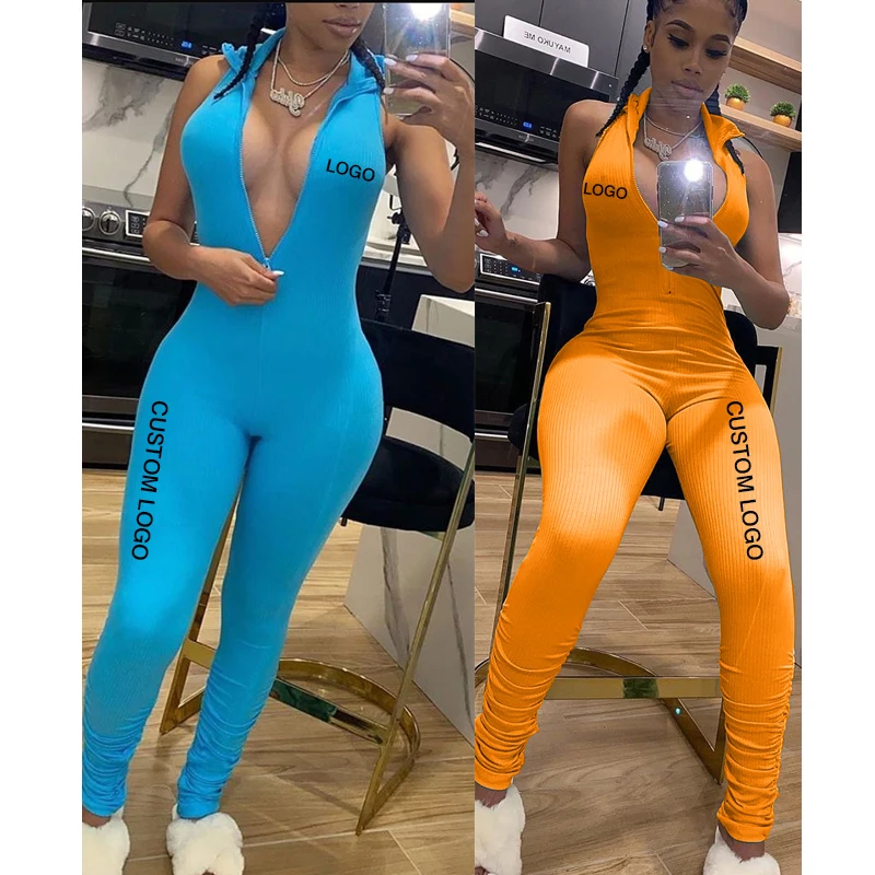 

Free shipping Wholesale V Neck Bodycon One Piece Jumpsuits Sleeveless Pants For Women Knitted Rompers Womens Jumpsuit, Customized color