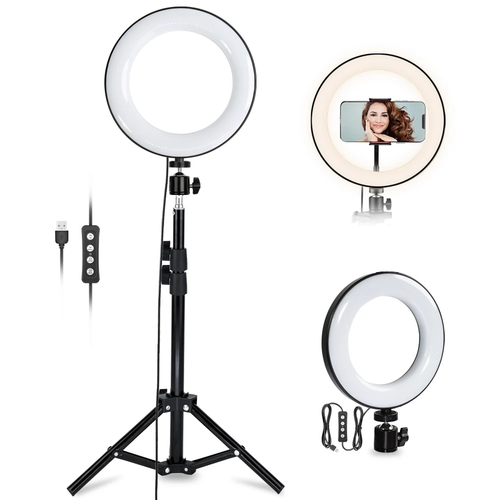 

10inch LED Ring Light With Tripod Stands 11 Brightness Desktop Selfie Ring Light for Live Stream