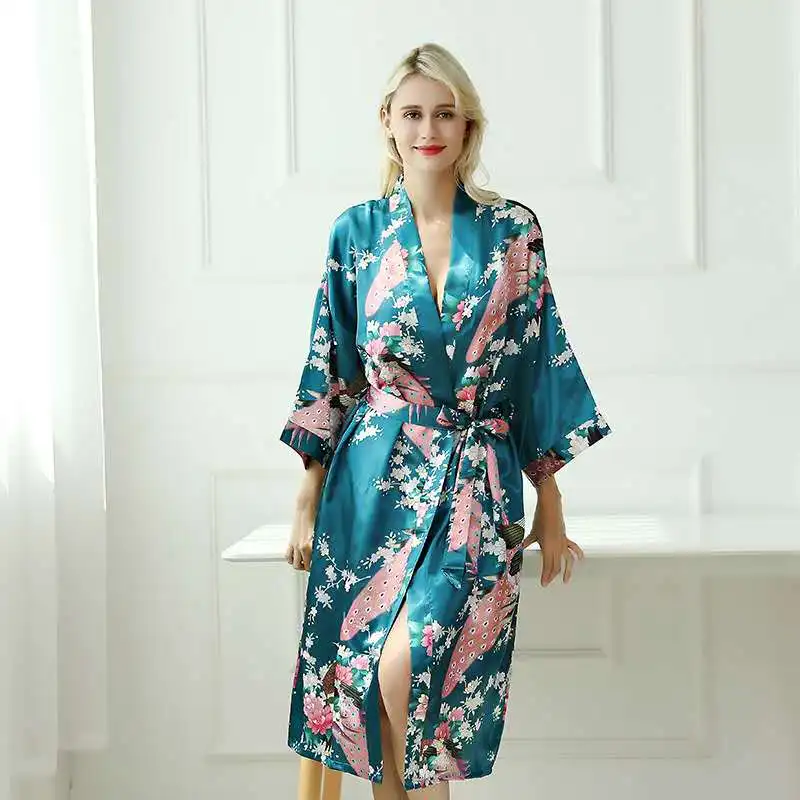 

High Quality Robes Summer Kimono Women Bathrobes Printed Floral Sleepwear Robes, Customized color