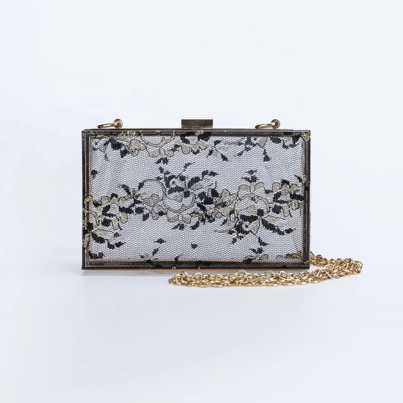 

2021 Hot Sale Lace Decorated Acrylic Clutch Hard Purse Bags Women Party Evening Bag