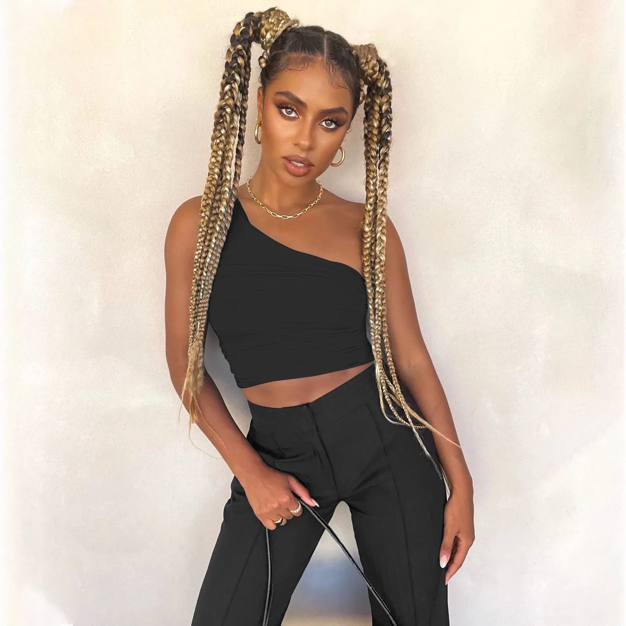 

Wangmu 2022 new summer solid color tops for summer one shoulder summer tops blouseswomens tube top BK204, Black red white