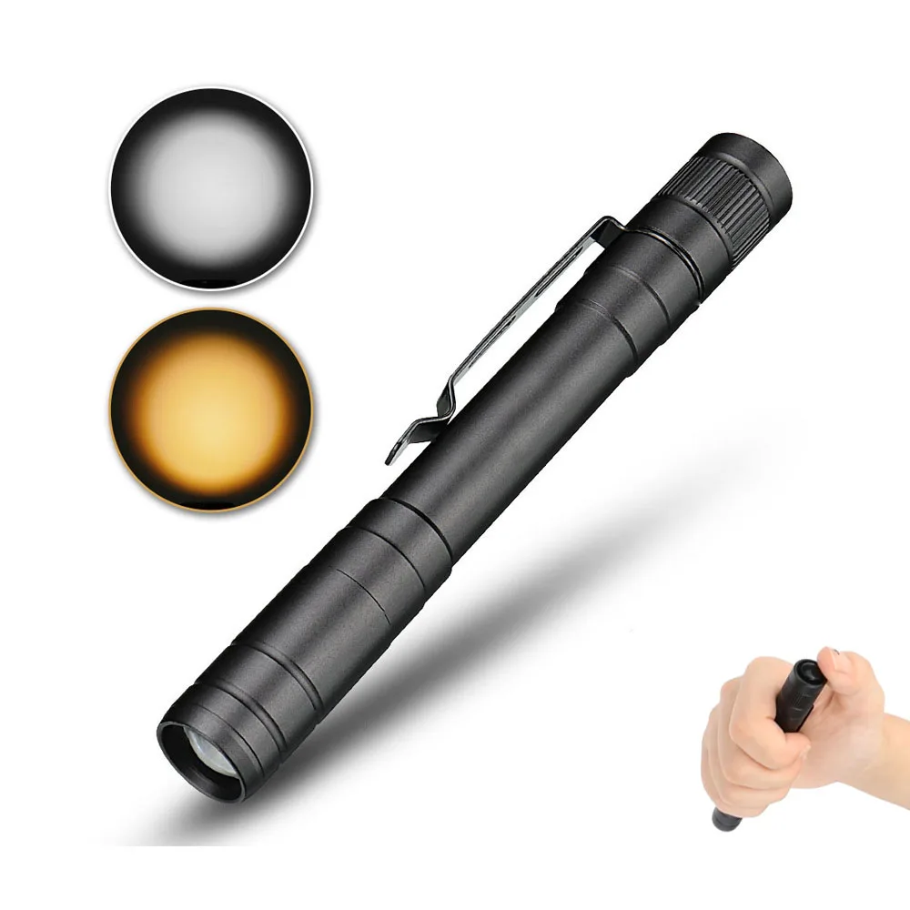 Portable Waterproof Penlight 2AAA Battery Aluminium Alloy Torch Mini LED Flashlight Medical Pen Light with Clip for Doctor Nurse