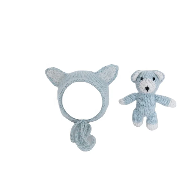 Newborn knit mohair bonnet and