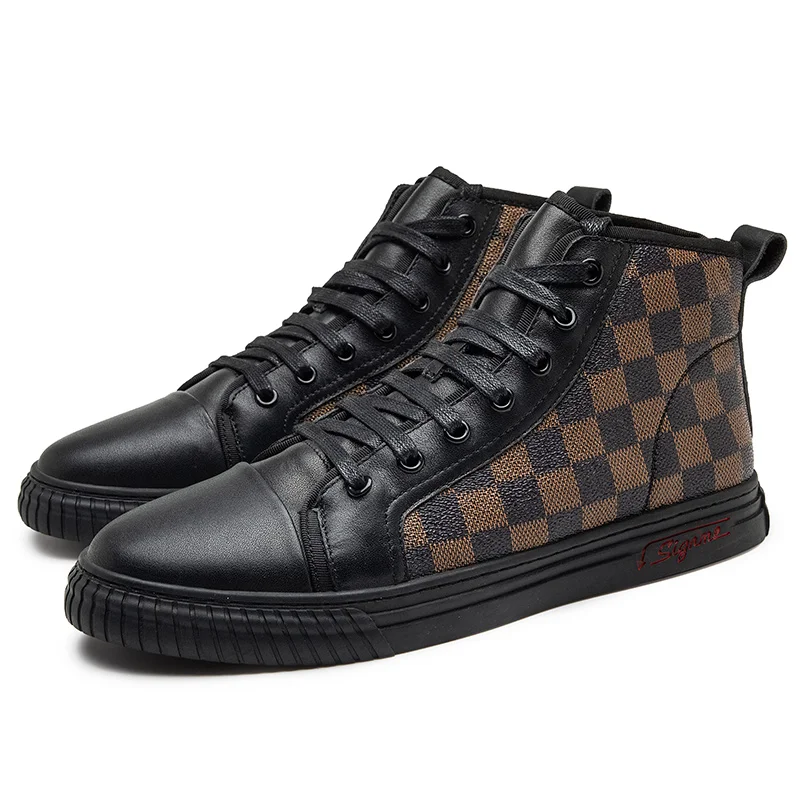 

Casual spring board shoes men's casual leather shoes 2021 new high top shoes for men