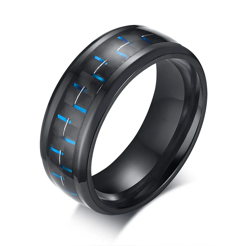

Factory price 8mm wide women stainless steel initial rings with carbon fiber 3 colors, Picture shows