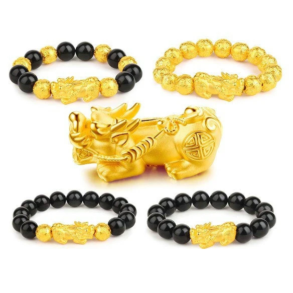 

Alluvial Gold-Like Men's Obsidian Pi Xiu Bracelet 3D Gold Agate Picchu Lucky Beads Wholesale