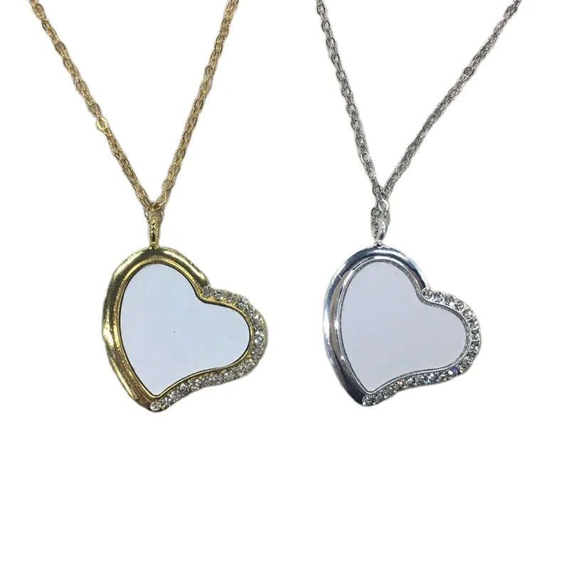 

DIY Custom Gold/Silver Zinc Alloy Blank Sublimation Blanks Heart Locket Pendant Necklace For Sublimation