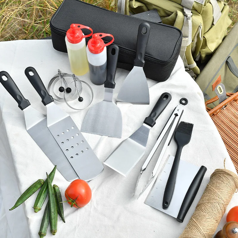 

8-14 PCS Barbecue Tools Set Griddle Flat Top Grill bbq accessories Frying Spatula Cooking Set Ketchup Bottle Oil Brush bbq