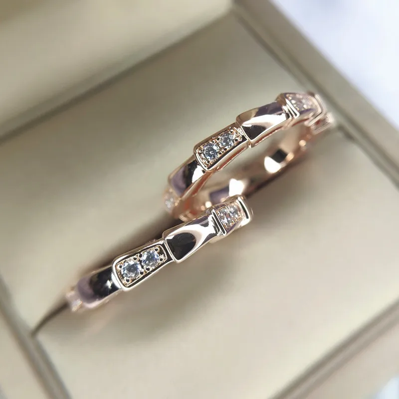 

Fashion luxury branded designer SERPENTI VIPER rings 18K rose gold color zirconia rings for women with logo