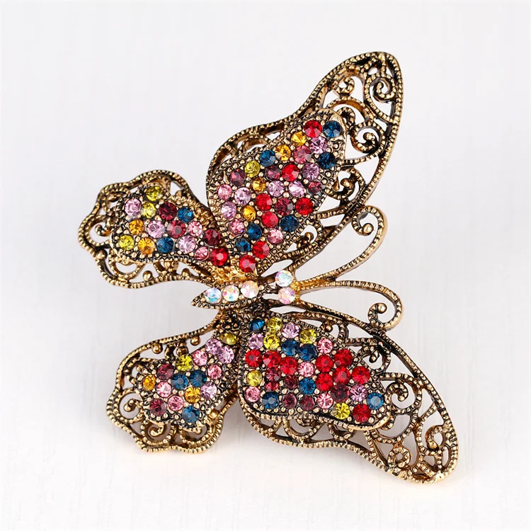 

Korean style brooch antique gold brooch fashion lady's jewelry butterfly-shaped colorful rhinestone brooch, Picture shows