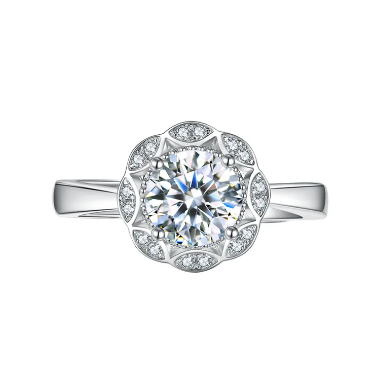 

White Moissanite Ring  Royal Flower / Silver 925 Luxury Atmospheric Confession engagement gift YSF2441