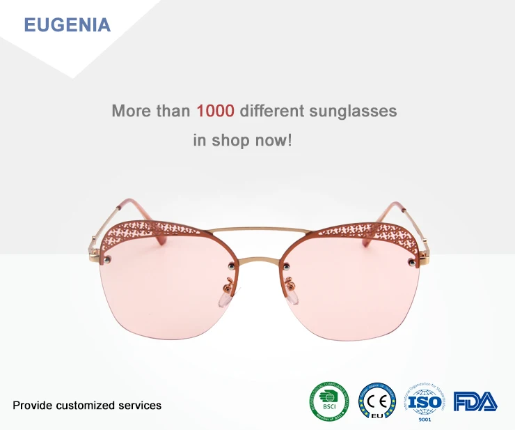 EUGENIA 2019 half rimless frame shades glasses cat eye mirror make you glow in the dark girl sunglasses