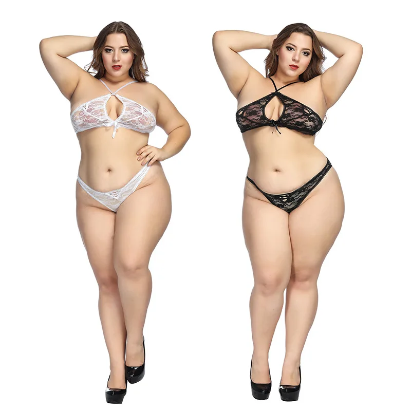 

Sexy three-point black and white suit large size hollow bra without steel ring