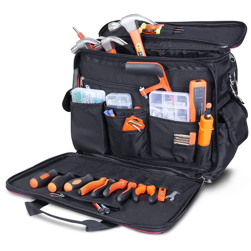 Large Capacity Electrician Tool Bag Wide Open Mouth Shoulder Storage Technicians Tote Organizer