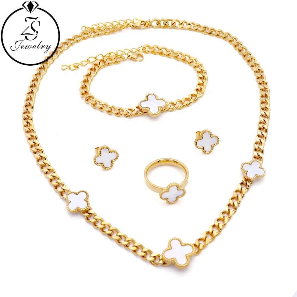 

Four Leaf Clover Earrings 18k Gold Plated Jewelry Set Chain Bracelet For Women Jewelry Earring Set