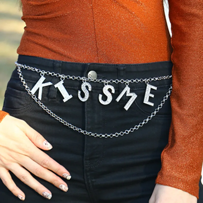 

Personalized Custom Silver Diamond Dance Body Metal Belly Chain Belt With Dangling Letter