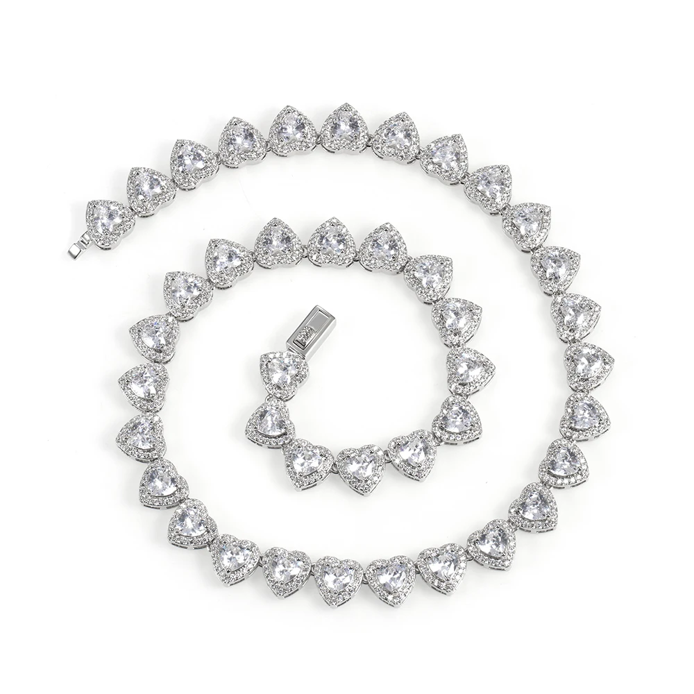 

custom 925 sterling silver heart tennis diamond necklace moissanite