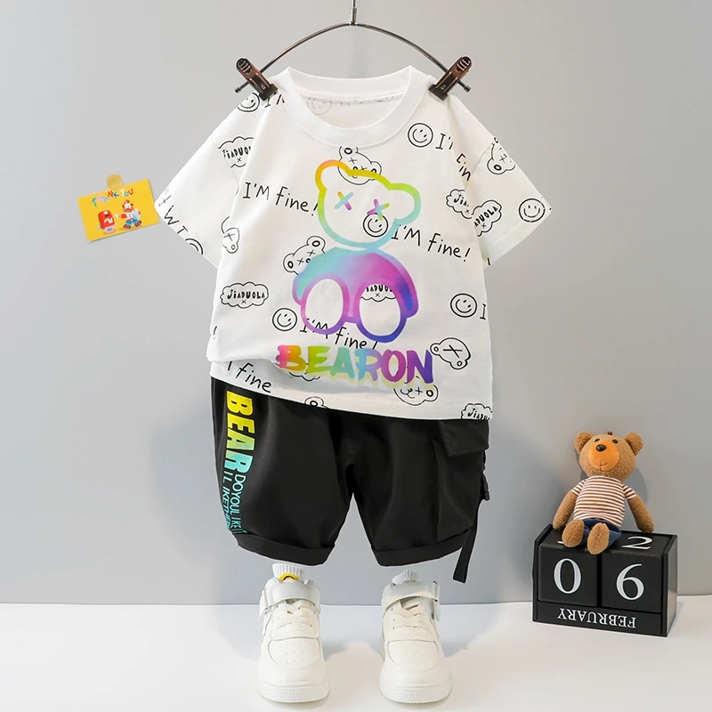 

2022 Sping New Fashion Children's Clothes Short Sleeve Boy's Suits 100% Cotton Kids Clothing set