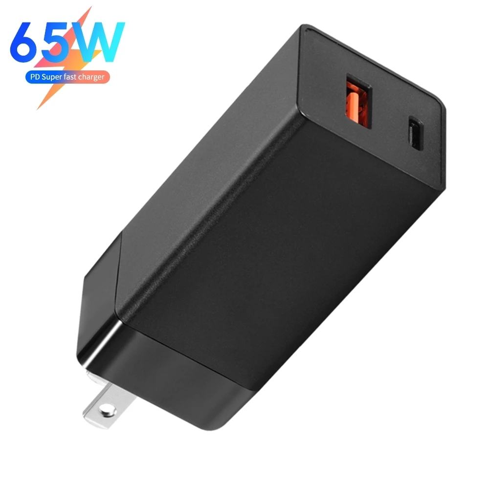 

2 Port Wall Charger GAN Adapter 65W PD Charger USB C Charger Compatible