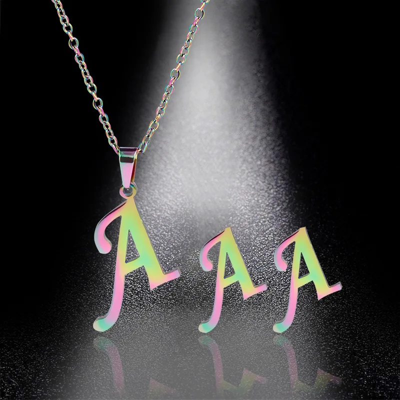 

2021 Fashion Personalize A-Z Alphabet Necklace for Women Girls Stainless Steel Initial Necklaces Letters Jewelry Sets, As the picture