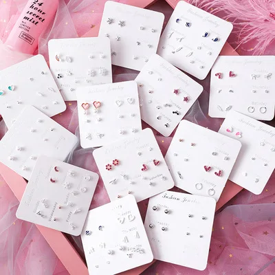 

Korean Jewelry Week Small Mini Fresh Cold Combination Week Earring Sets For Women, As picture