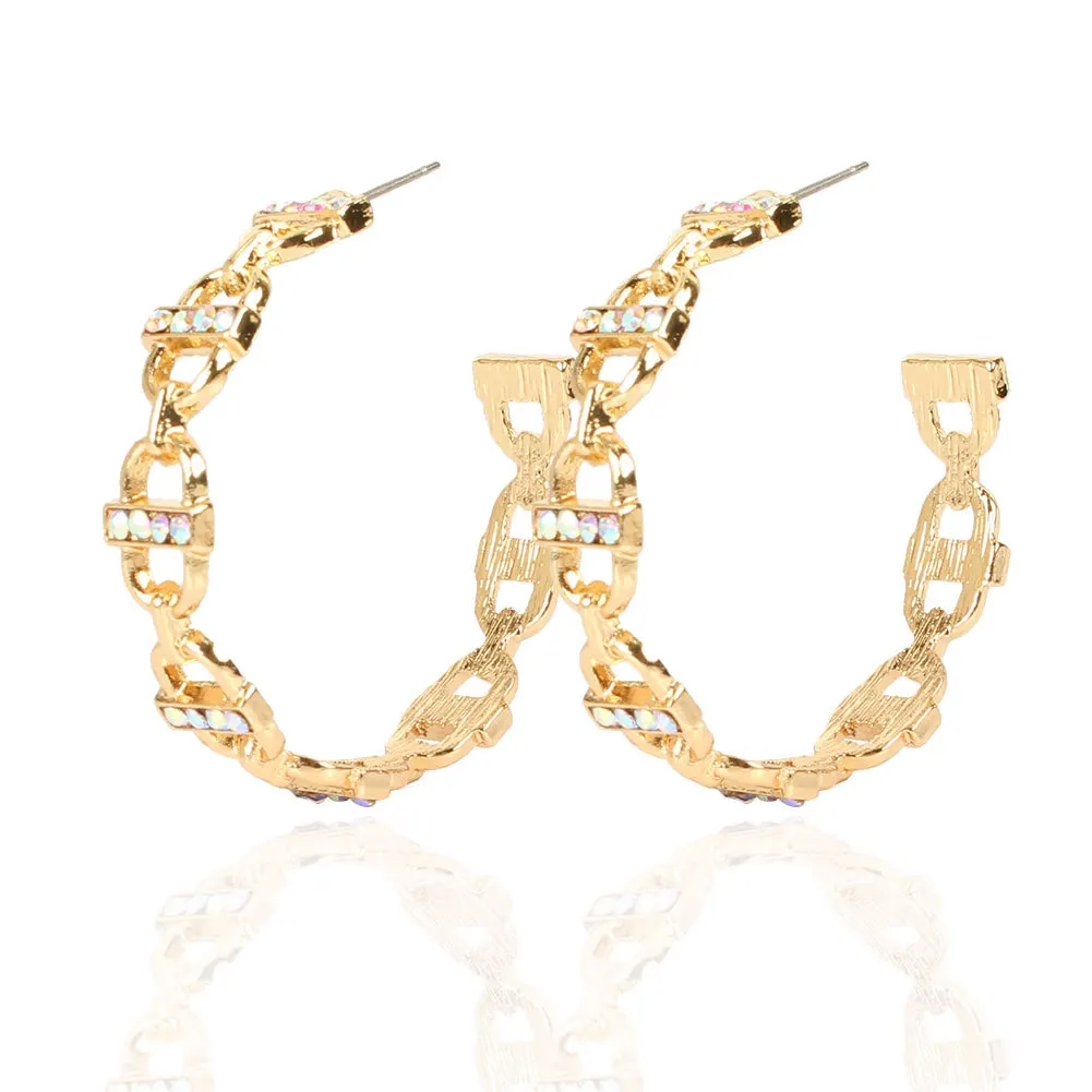 

2021 Retro Geometric Diamond Hoop Earrings Exaggerated Punk CZ Hoop Earrings